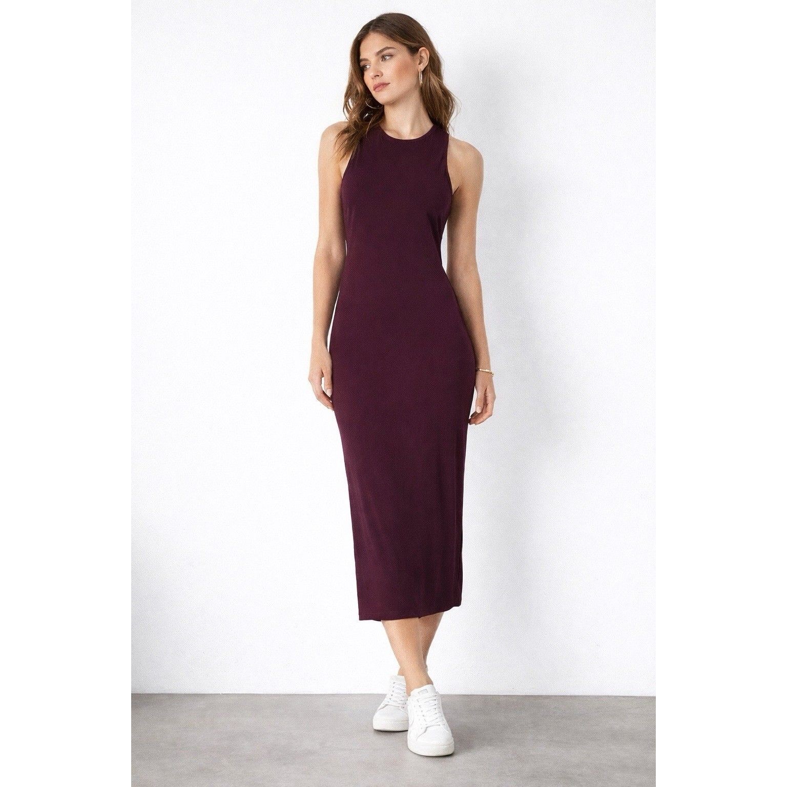 Lululemon All Aligned Midi Dress Cassis Nulu Bodycon Minimalist Sporty Chic Sz 2